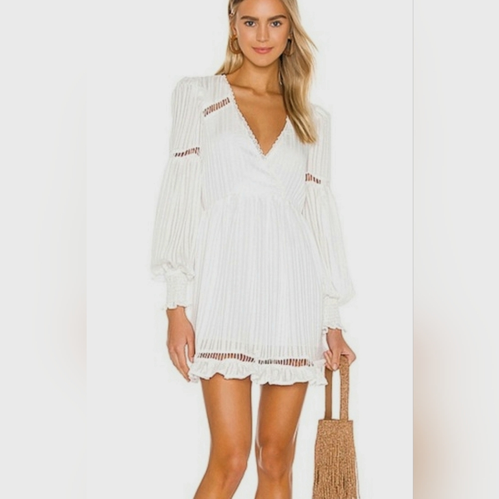House of Harlow 1960 X Revolove Maxine Mini Dress Women's L Eggshell Puff Sleeve - Picture 15 of 15